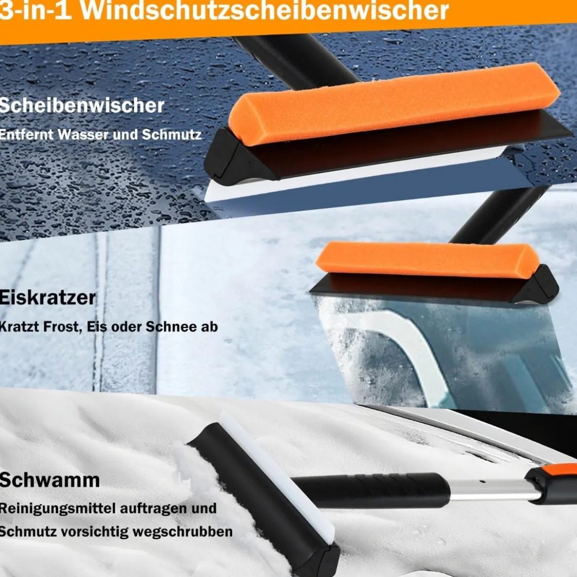 Autowaschbürste mit Teleskopgriff Kratzfreies Autowasch-Set mit D-Griff & Reifenbürsten