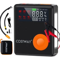 2000A 12V Autobatterie Starthilfe mit 150PSI Digital Reifenfüller & Luftkompressor & LED-Bildschirm 13000mAh Powerbank