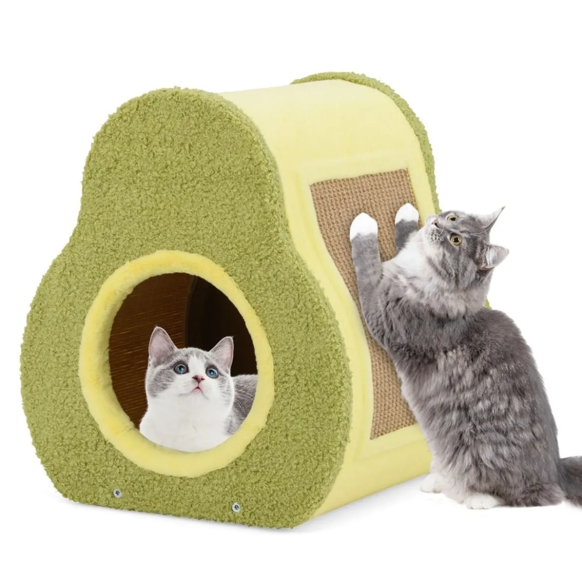 Avocado-förmiges Katzenhaus mit Jutekratzbrett & Bergförmigem Dach Niedliches Katzenunterkunft