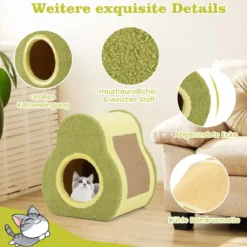 Avocado-förmiges Katzenhaus mit Jutekratzbrett & Bergförmigem Dach Niedliches Katzenunterkunft