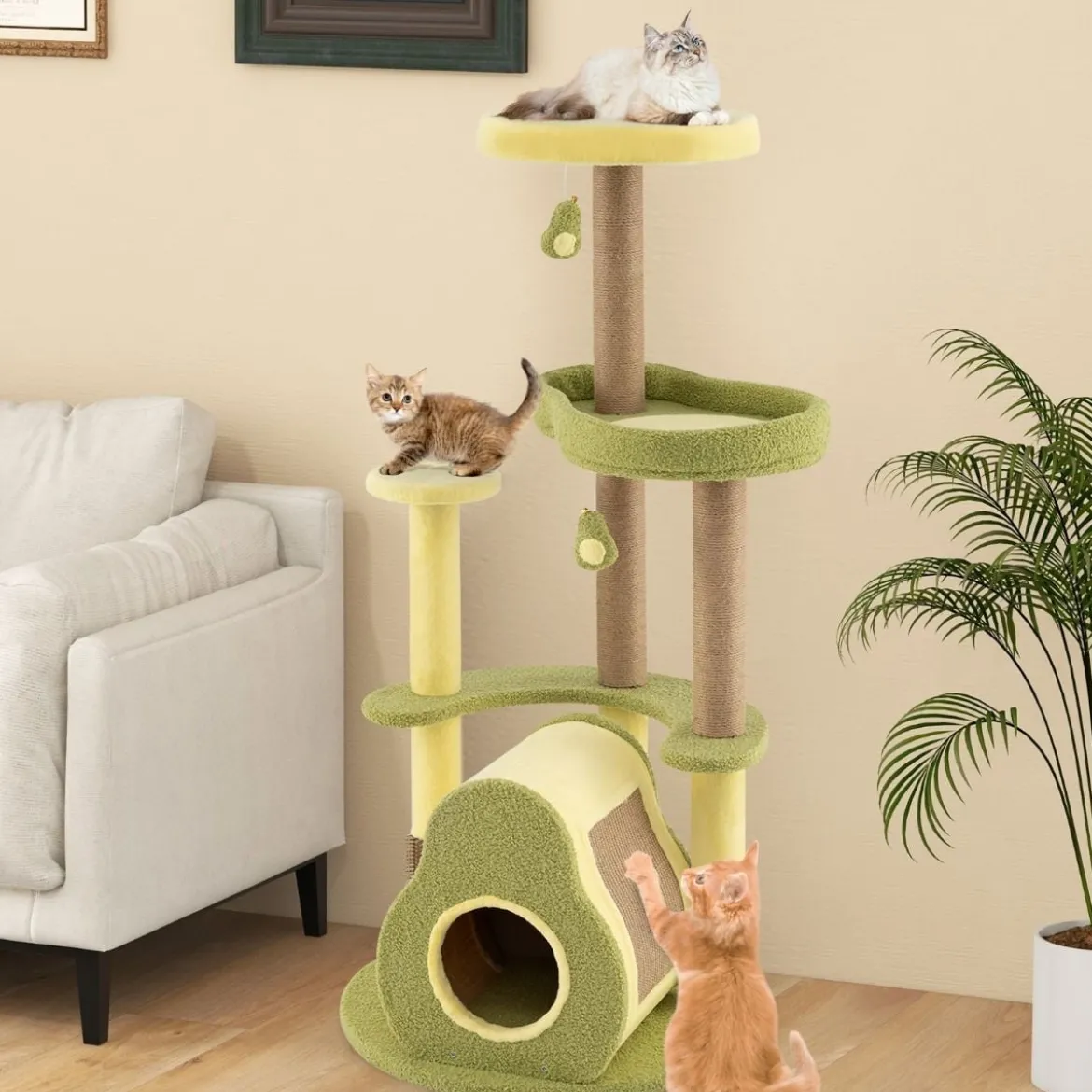 Avocado-Kratzbaum mehrstöckiger Katzenturm mit Privatwohnung 59 x 59 x 125 cm