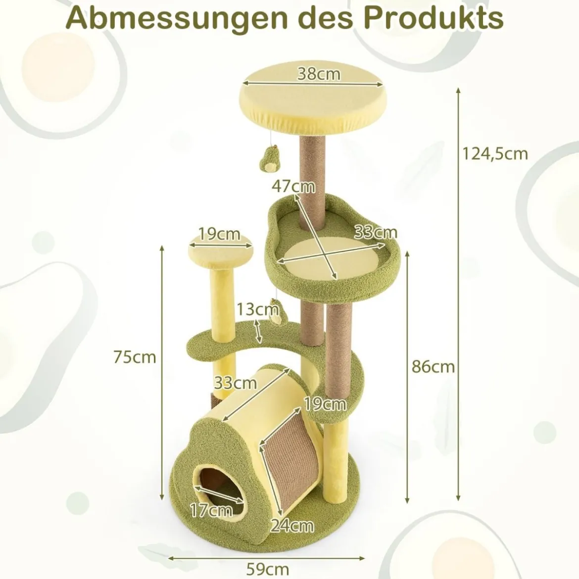 Avocado-Kratzbaum mehrstöckiger Katzenturm mit Privatwohnung 59 x 59 x 125 cm