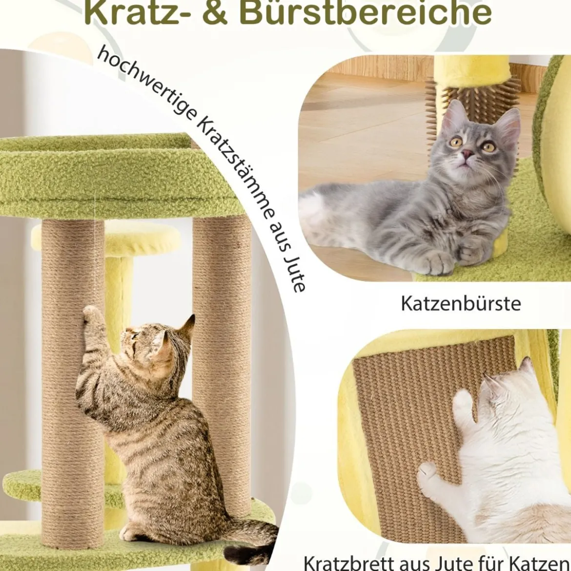 Avocado-Kratzbaum mehrstöckiger Katzenturm mit Privatwohnung 59 x 59 x 125 cm
