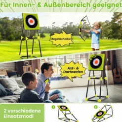 Axt Wurfspiel Set 4 in 1 Wurfäxte Spiel mit Bogen Zielscheibe 6 Pfeilen & 4 Äxten Grün