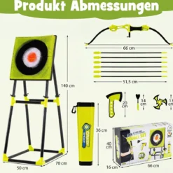 Axt Wurfspiel Set 4 in 1 Wurfäxte Spiel mit Bogen Zielscheibe 6 Pfeilen & 4 Äxten Grün