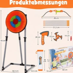 Axt Wurfspiel Set 4 in 1 Wurfäxte Spiel mit Bogen Zielscheibe 5 Pfeilen & 3 Äxten Orange