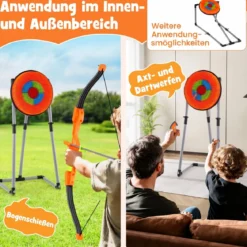 Axt Wurfspiel Set 4 in 1 Wurfäxte Spiel mit Bogen Zielscheibe 5 Pfeilen & 3 Äxten Orange