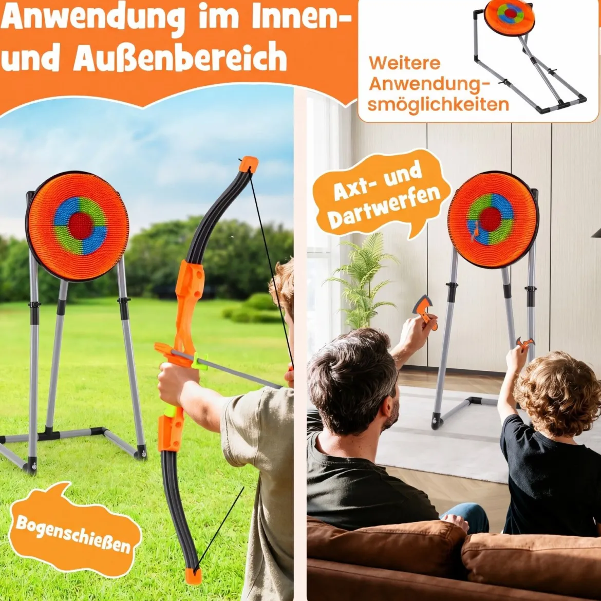 Axt Wurfspiel Set 4 in 1 Wurfäxte Spiel mit Bogen Zielscheibe 5 Pfeilen & 3 Äxten Orange