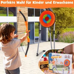 Axt Wurfspiel Set 4 in 1 Wurfäxte Spiel mit Bogen Zielscheibe 5 Pfeilen & 3 Äxten Orange