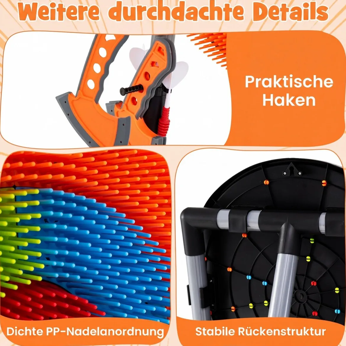 Axt Wurfspiel Set 4 in 1 Wurfäxte Spiel mit Bogen Zielscheibe 5 Pfeilen & 3 Äxten Orange
