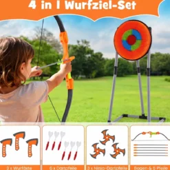 Axt Wurfspiel Set 4 in 1 Wurfäxte Spiel mit Bogen Zielscheibe 5 Pfeilen & 3 Äxten Orange