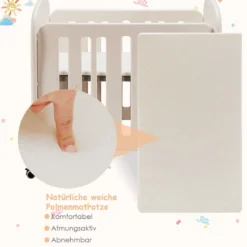 Babybett Babywiege mit Schaukelfunktion 2 Ebenen Reisebett auf Rollen bis 25kg Belastbar Beige