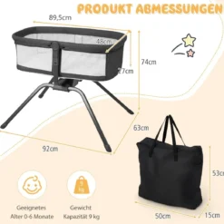 Babybett mit Matratze Manuelle Schaukelwiege für Babys 90 x 48 x 75 cm Grau + Weiß