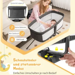 Babybett mit Matratze Manuelle Schaukelwiege für Babys 90 x 48 x 75 cm Grau + Weiß