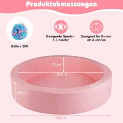 Φ105 Baby Bällebad mit 200 Ozeanbällen & Waschbarer Kunstlederbezug Bällepool Ballbecken Rosa