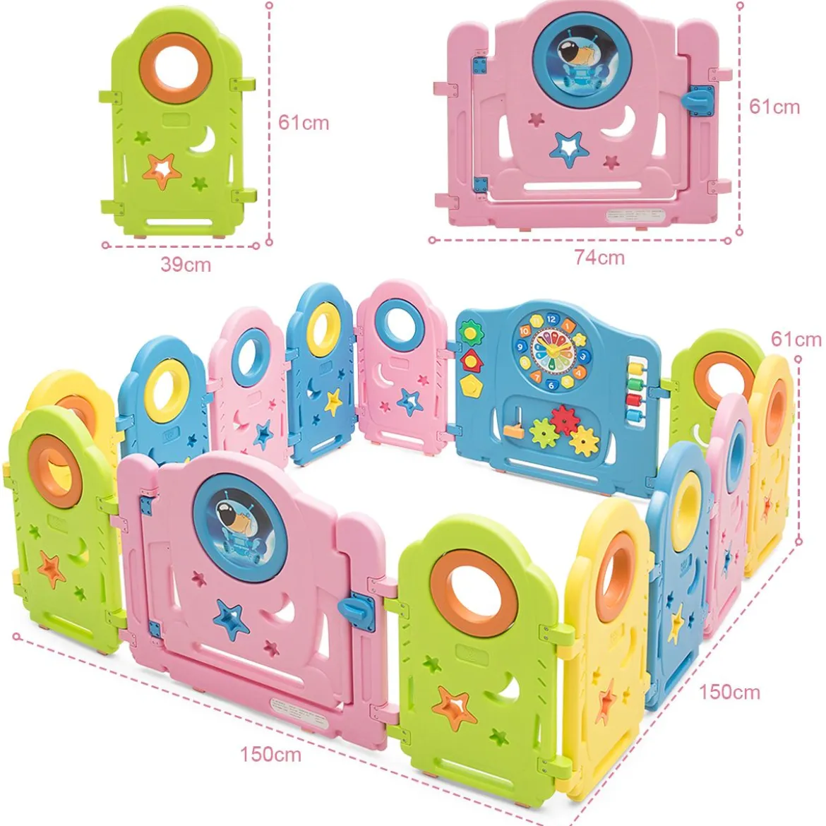 Babygitter Kinder 14 Paneele Sicherheitsgitter Tragbarer Laufstall Bunt