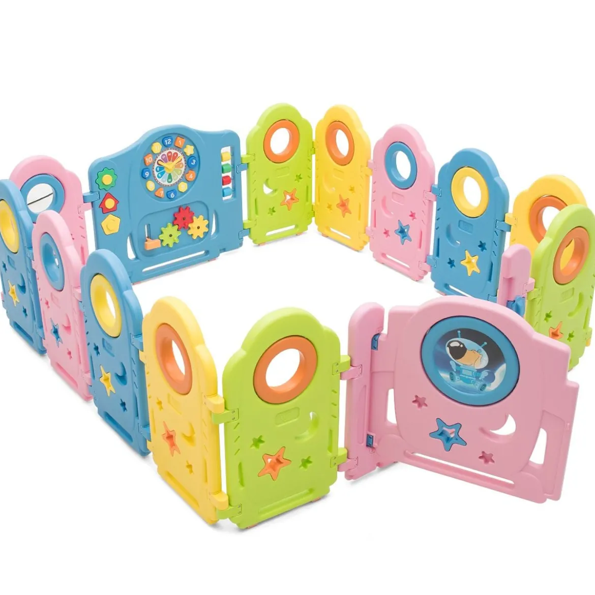 Babygitter Kinder 14 Paneele Sicherheitsgitter Tragbarer Laufstall Bunt