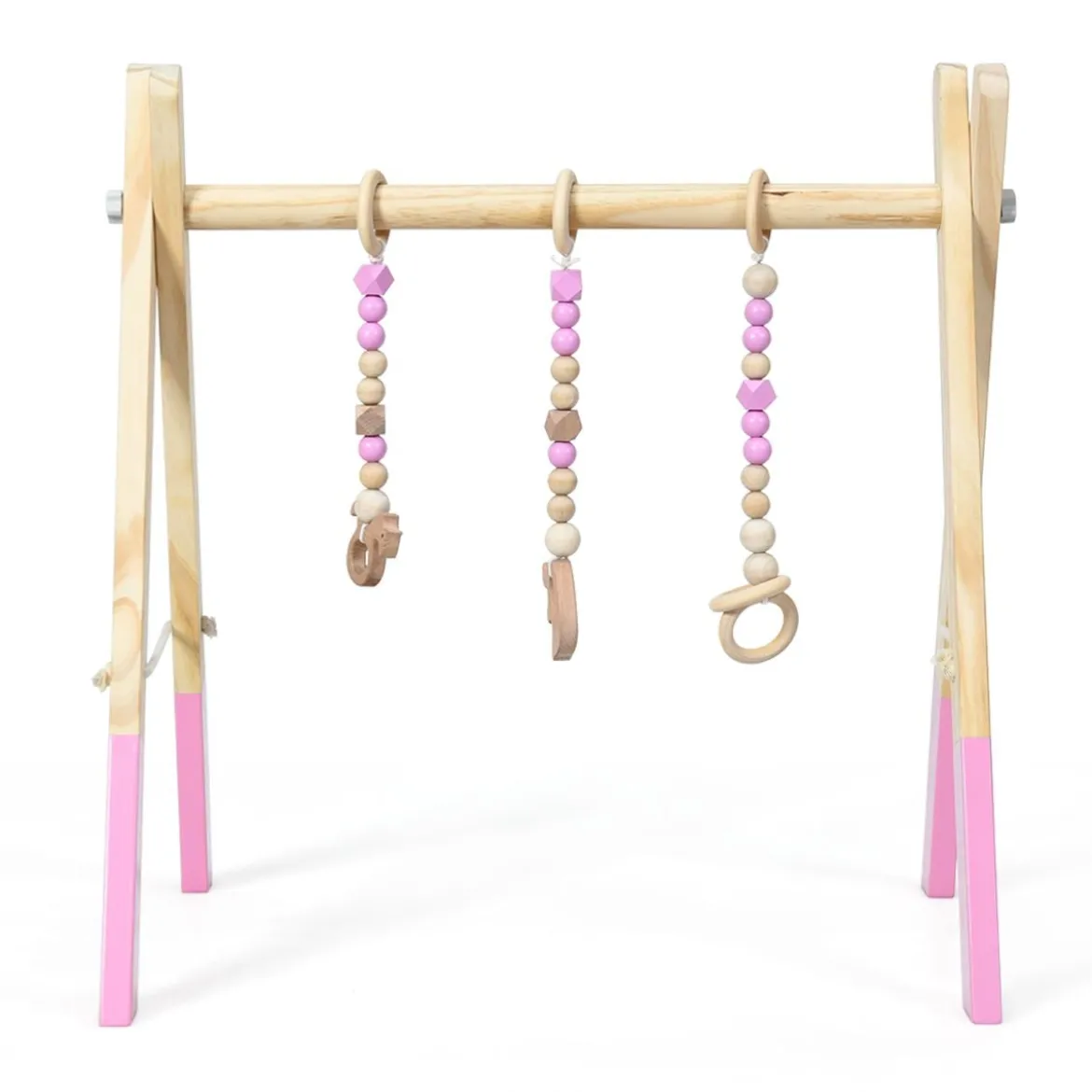 Baby Gym Babyspielgerät Spieltrapez Spielbogen Holzspielzeug Aktivitätszentrum mit 3 Kinderspielzeugen