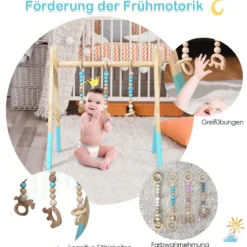 Baby Gym Babyspielgerät Spieltrapez Spielbogen Holzspielzeug Aktivitätszentrum mit 3 Kinderspielzeugen