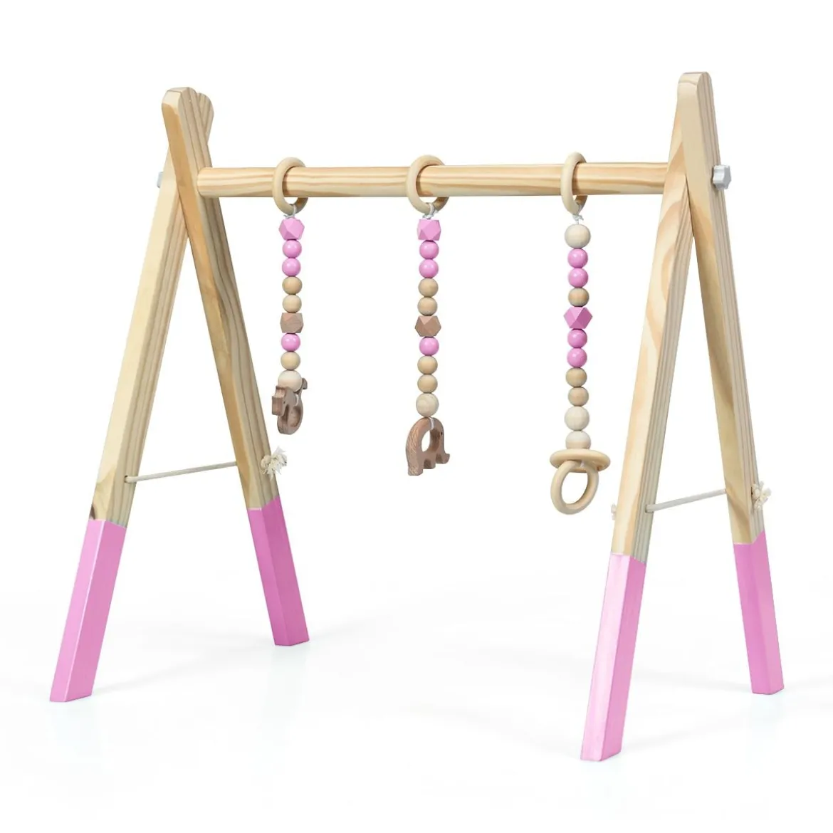 Baby Gym Babyspielgerät Spieltrapez Spielbogen Holzspielzeug Aktivitätszentrum mit 3 Kinderspielzeugen