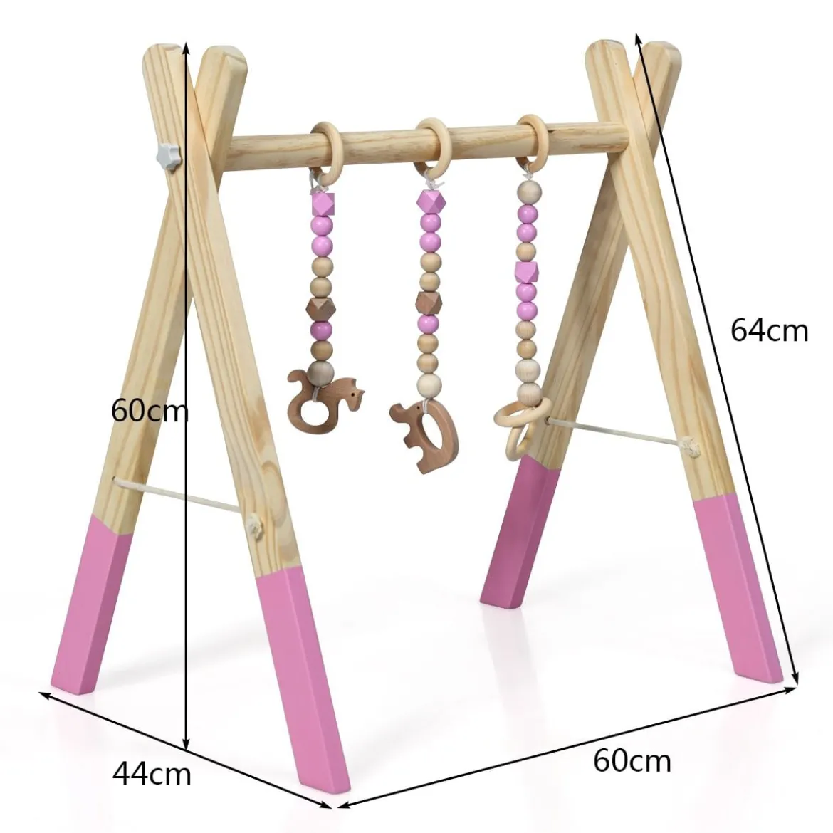 Baby Gym Babyspielgerät Spieltrapez Spielbogen Holzspielzeug Aktivitätszentrum mit 3 Kinderspielzeugen