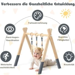 Baby Gym Babyspielgerät Spieltrapez Spielbogen Holzspielzeug Aktivitätszentrum mit 3 Kinderspielzeugen