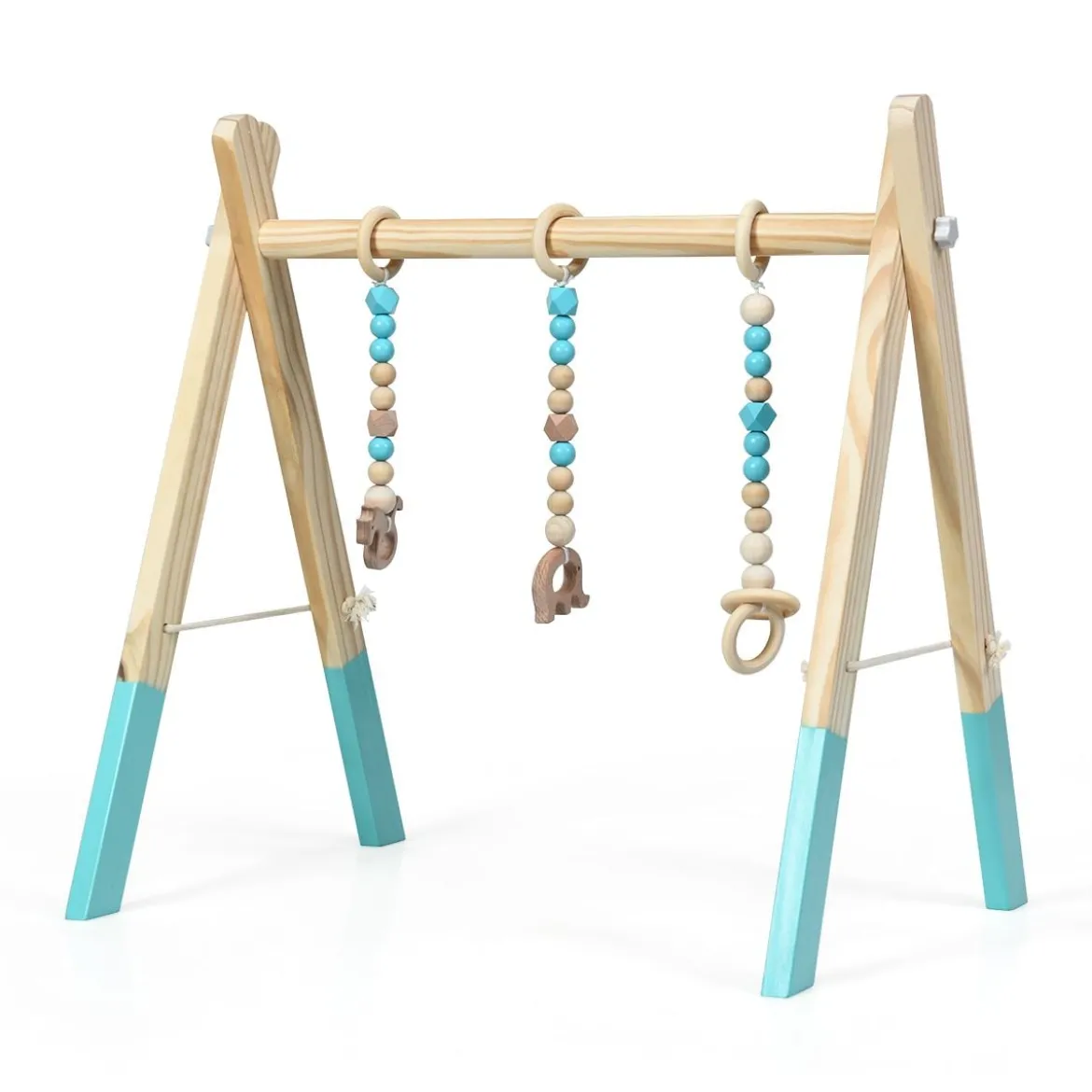 Baby Gym Babyspielgerät Spieltrapez Spielbogen Holzspielzeug Aktivitätszentrum mit 3 Kinderspielzeugen