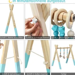 Baby Gym Babyspielgerät Spieltrapez Spielbogen Holzspielzeug Aktivitätszentrum mit 3 Kinderspielzeugen