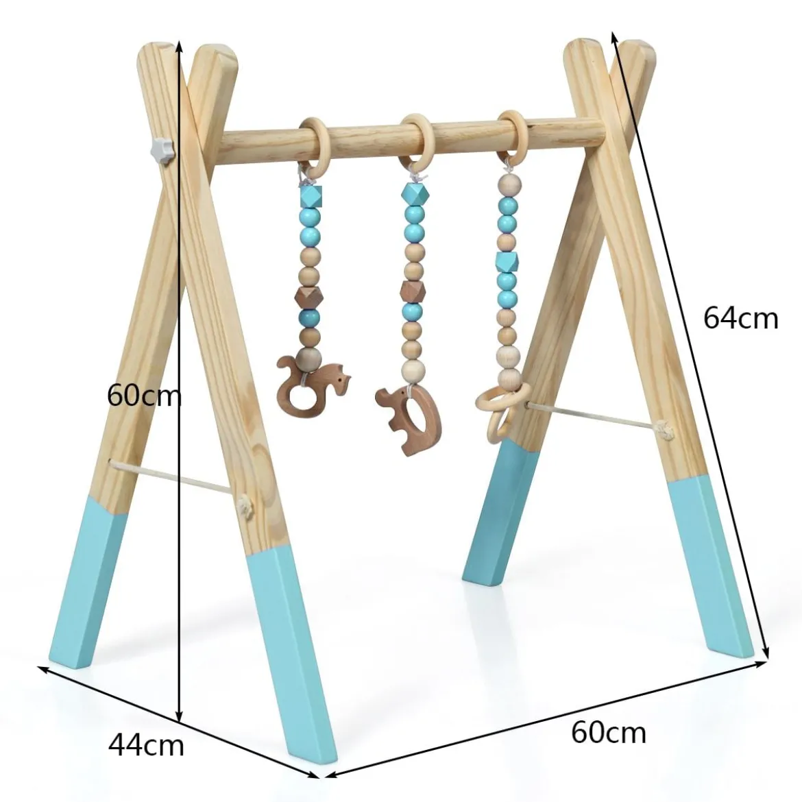 Baby Gym Babyspielgerät Spieltrapez Spielbogen Holzspielzeug Aktivitätszentrum mit 3 Kinderspielzeugen