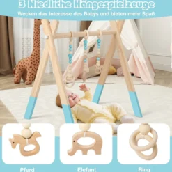 Baby Gym Babyspielgerät Spieltrapez Spielbogen Holzspielzeug Aktivitätszentrum mit 3 Kinderspielzeugen