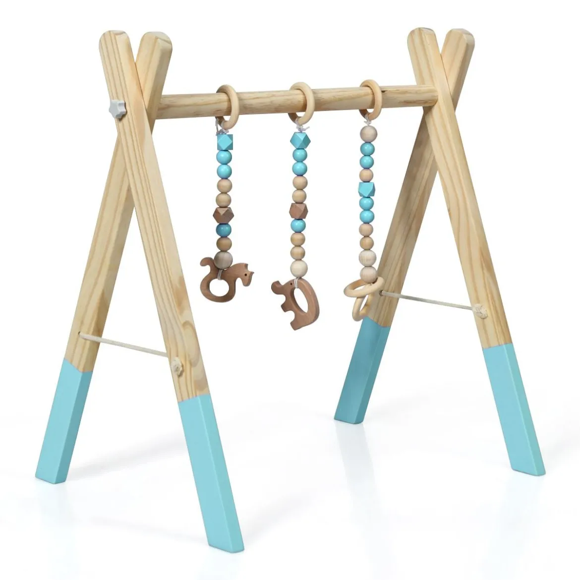 Baby Gym Babyspielgerät Spieltrapez Spielbogen Holzspielzeug Aktivitätszentrum mit 3 Kinderspielzeugen