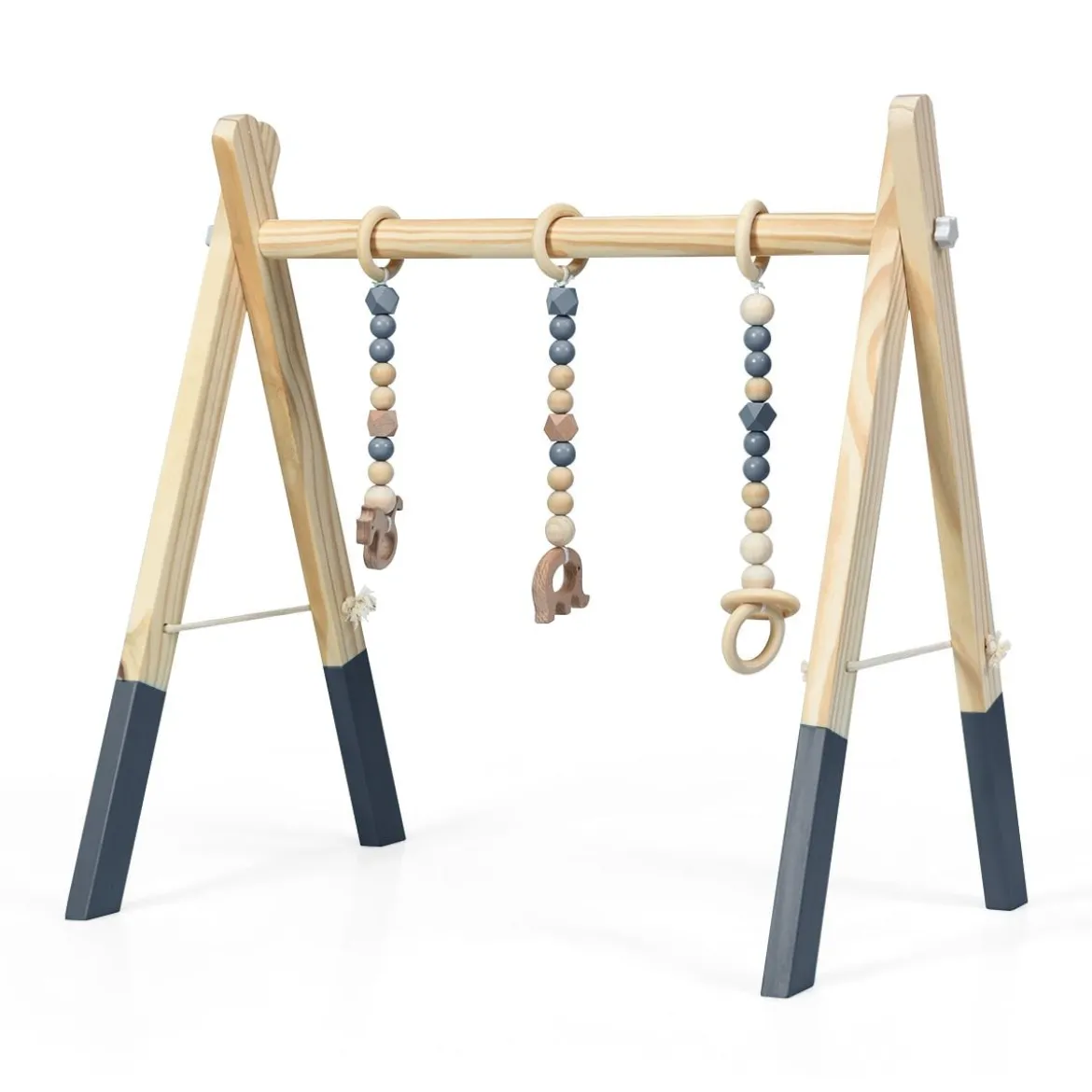 Baby Gym Babyspielgerät Spieltrapez Spielbogen Holzspielzeug Aktivitätszentrum mit 3 Kinderspielzeugen
