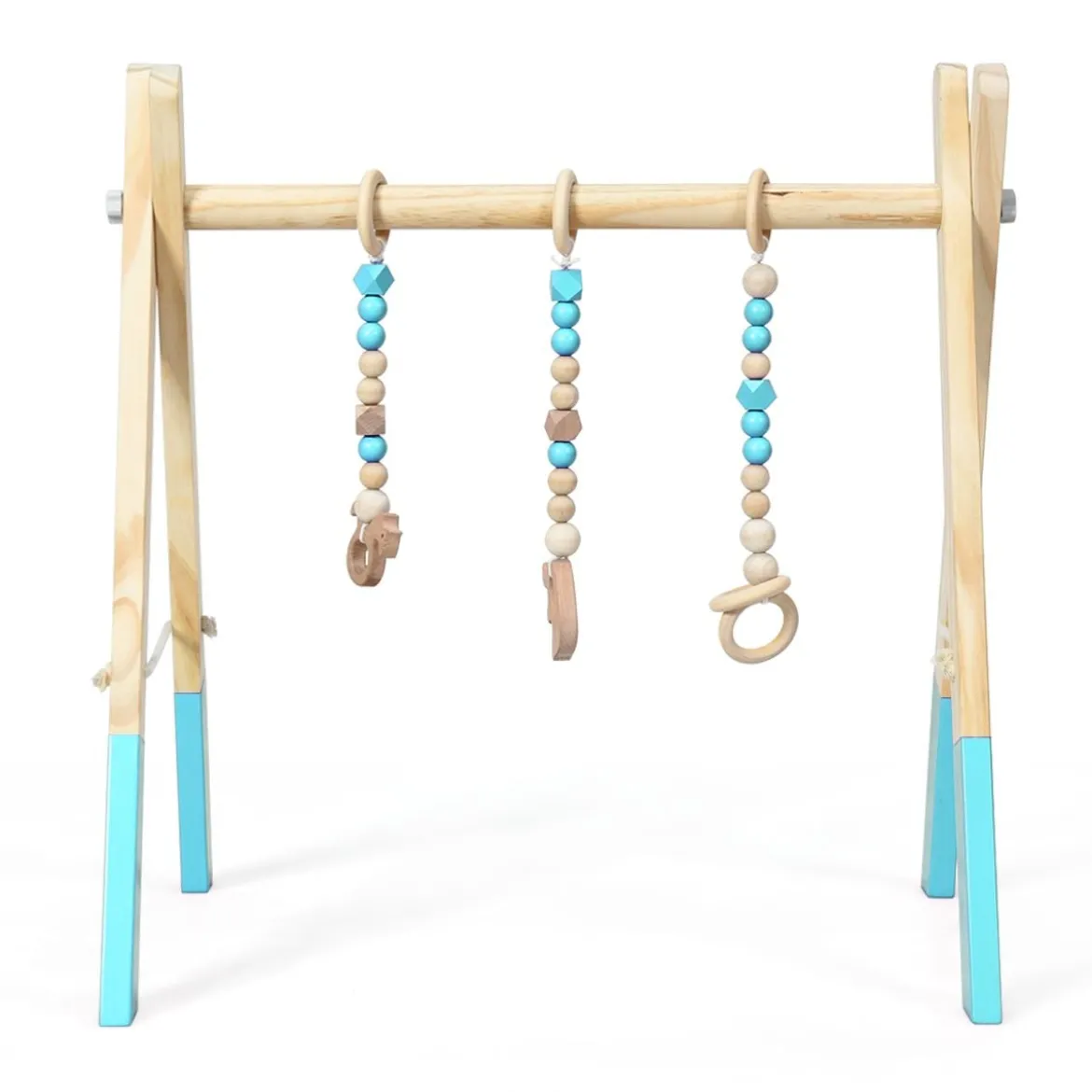 Baby Gym Babyspielgerät Spieltrapez Spielbogen Holzspielzeug Aktivitätszentrum mit 3 Kinderspielzeugen