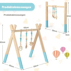 Baby Gym Babyspielgerät Spieltrapez Spielbogen Holzspielzeug Aktivitätszentrum mit 3 Kinderspielzeugen