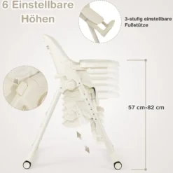 Babyhochstuhl Faltbarer Hochstuhl mit 6 Verstellbaren Höhen Esszimmerstuhl für Kleinkinder Beige