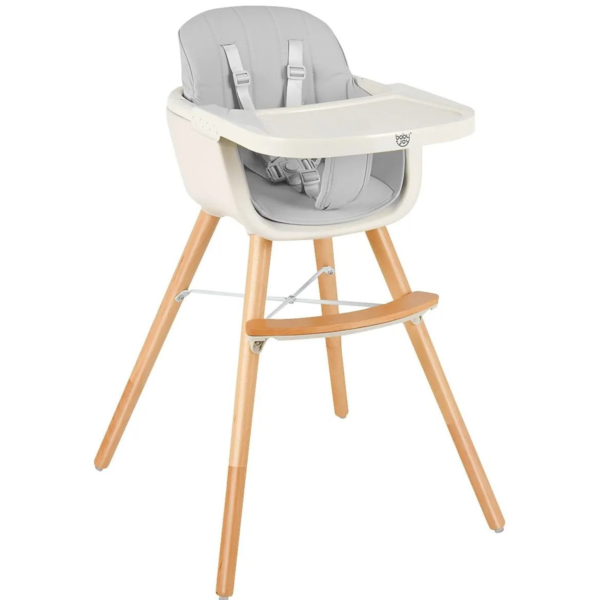 Babyhochstuhl Kinderhochstuhl Baby Treppenhochstuhl mit Einstellbares Esstischchen Grau