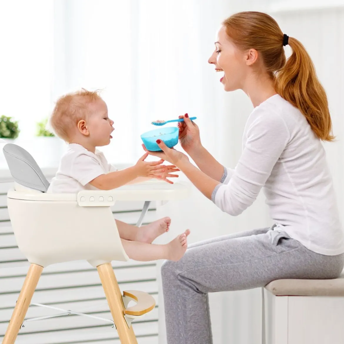 Babyhochstuhl Kinderhochstuhl Baby Treppenhochstuhl mit Einstellbares Esstischchen Grau