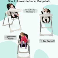 Babyhochstuhl Klappbar Hochstuhl Baby mit Liegefunktion 78 x 52,5 x 104 cm Schwarz