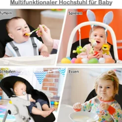 Babyhochstuhl Klappbar Hochstuhl Baby mit Liegefunktion 78 x 52,5 x 104 cm Schwarz