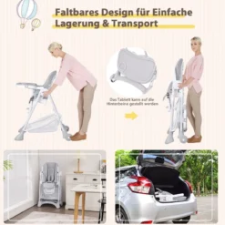 Baby Hochstuhl 5 stufige Rückenlehnenverstellung & 6 stufige Höhenverstellung Grau
