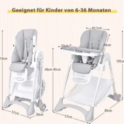 Baby Hochstuhl 5 stufige Rückenlehnenverstellung & 6 stufige Höhenverstellung Grau