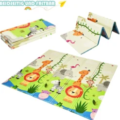 Baby Krabbeldecke Spielmatte faltbar Babymatte doppelseitig Spielteppich Grün