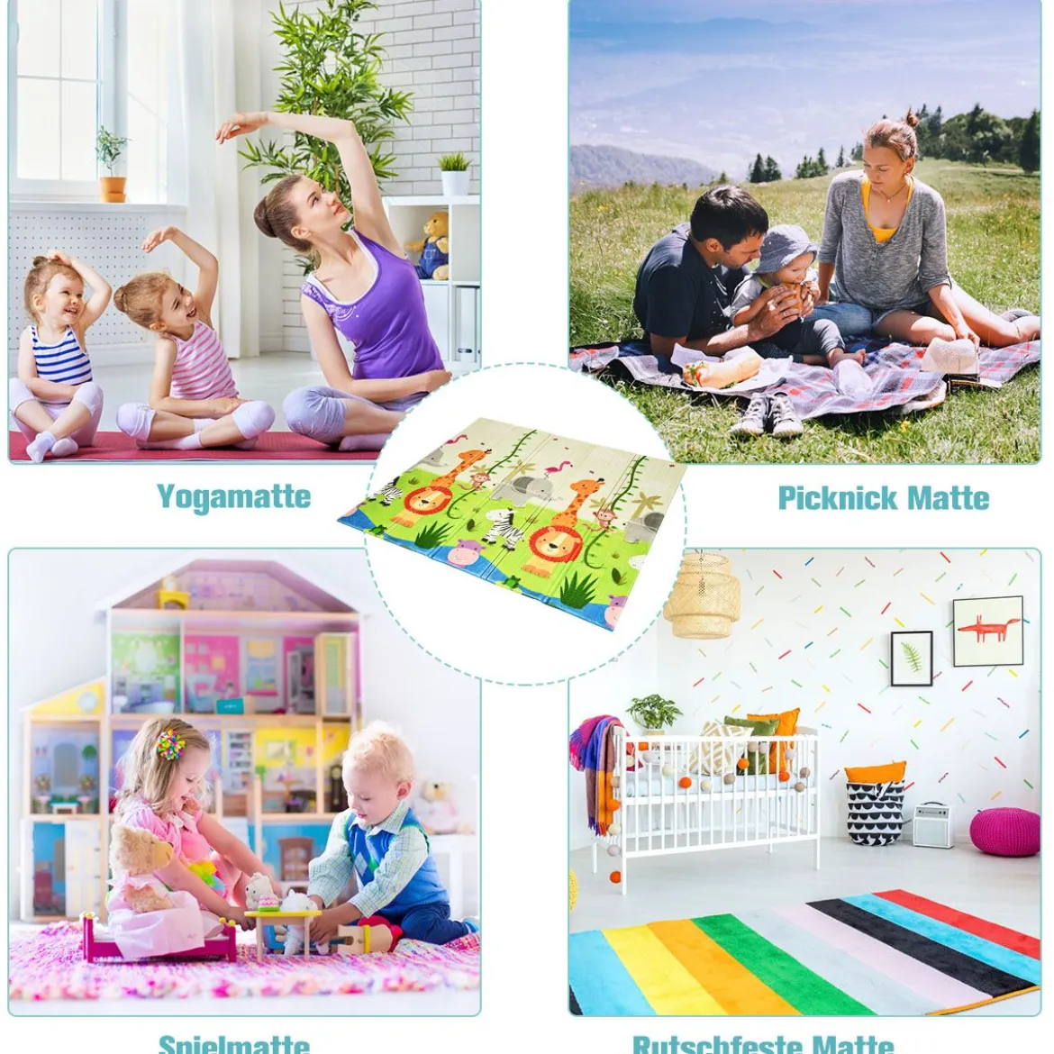Baby Krabbeldecke Spielmatte faltbar Babymatte doppelseitig Spielteppich Grün