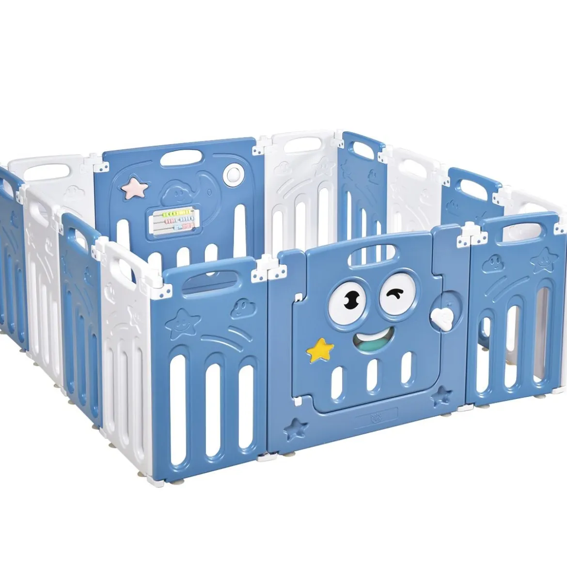 Baby Laufgitter aus Kunststoff mit Tür & Spielzeugboard für Kinder von 3 M. bis 6 J. Blau