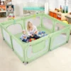 Baby-Laufgitter mit 4 Zugringen & 50 Ozeanbällen & Atmungsaktives Mesh & Tragetasche Grün