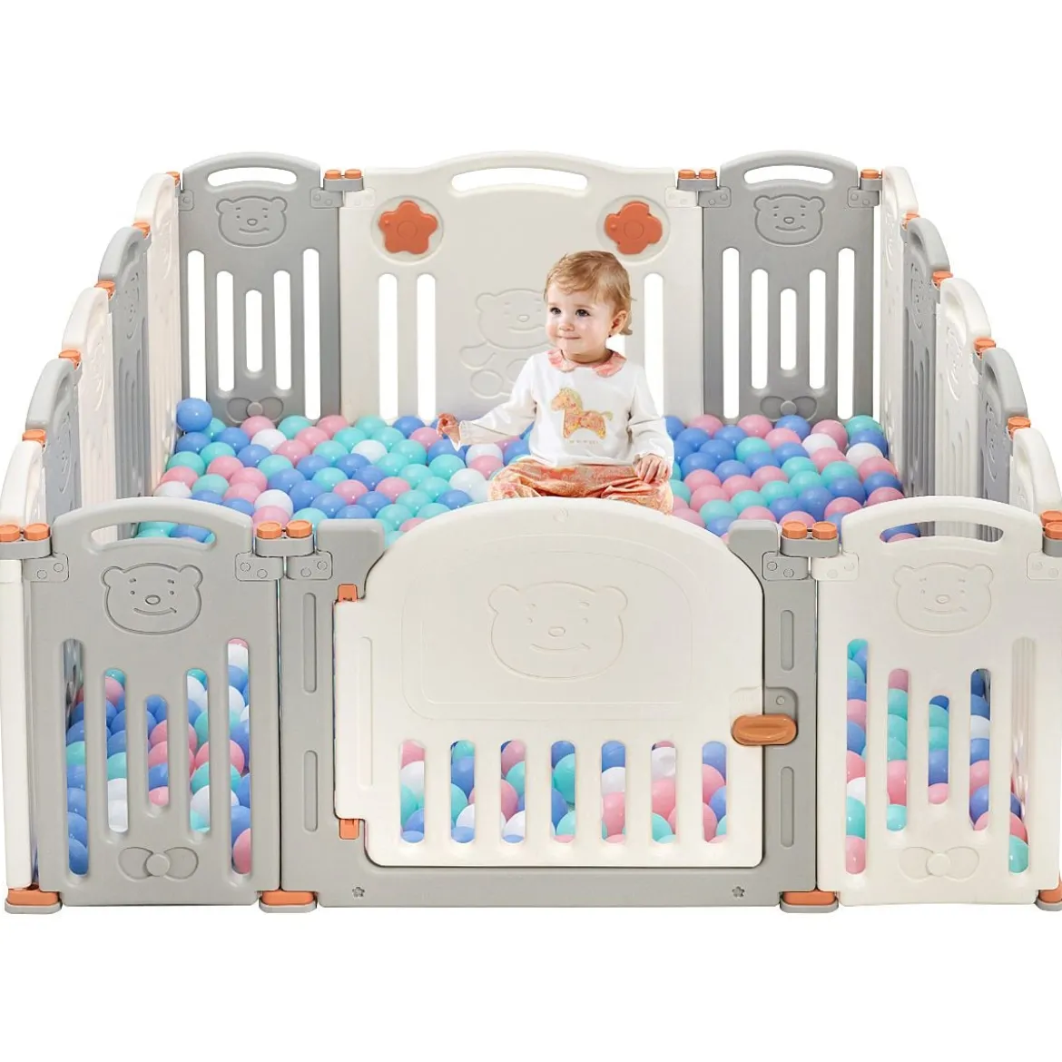 Baby Laufgitter 16 Paneele Laufstall Absperrgitter mit Tür