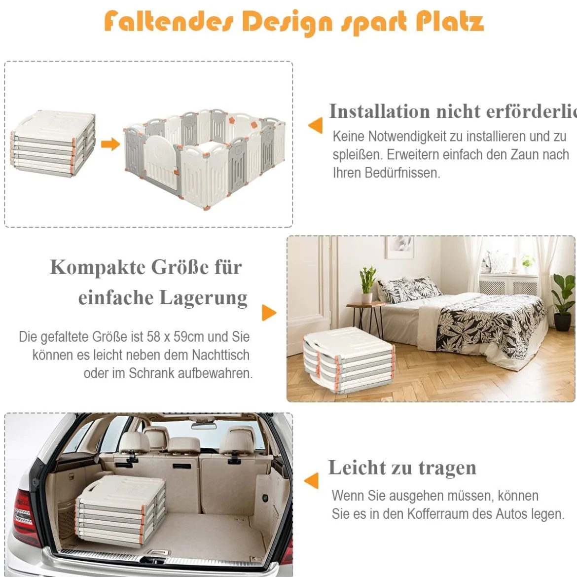 Baby Laufgitter 16 Paneele Laufstall Absperrgitter mit Tür