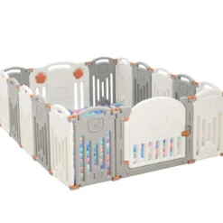 Baby Laufgitter 16 Paneele Laufstall Absperrgitter mit Tür