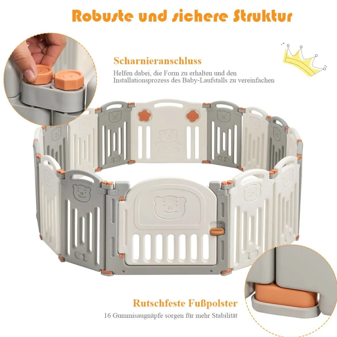 Baby Laufgitter 16 Paneele Laufstall Absperrgitter mit Tür
