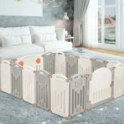 Baby Laufgitter 16 Paneele Laufstall Absperrgitter mit Tür